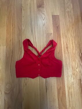 Anthropologie Bright Red Sleeveless Crop Top